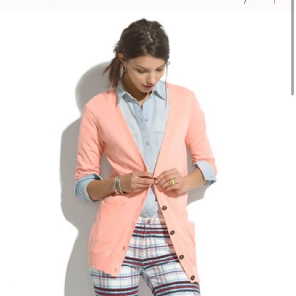Madewell The Long Cardigan Peach Orange Small